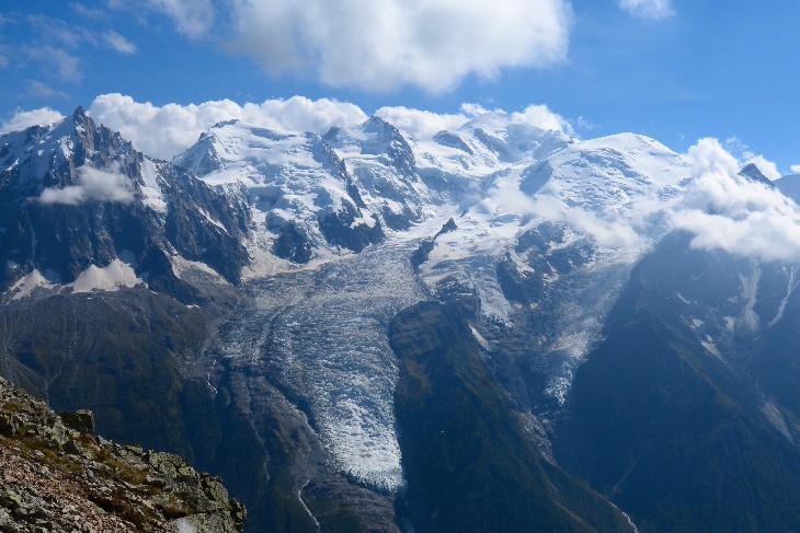Bionassay glacier descending from the Mont Blanc massif 