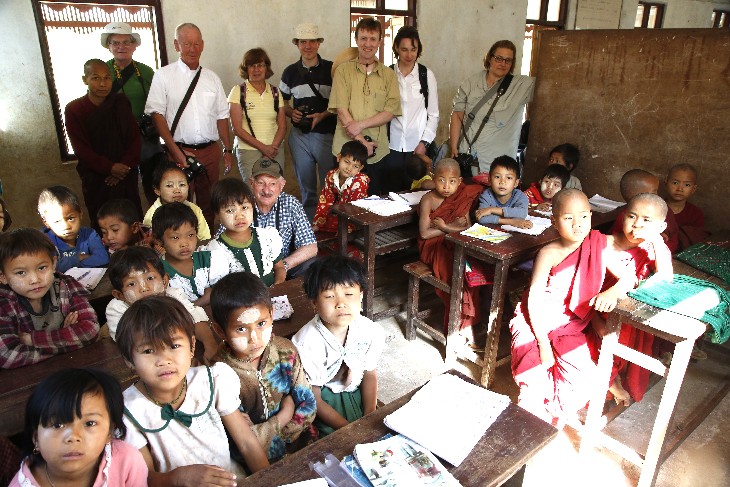in the classroom at one of the villages